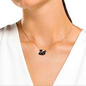 Swarovski Black Iconic Swan Gold-Tone Necklace